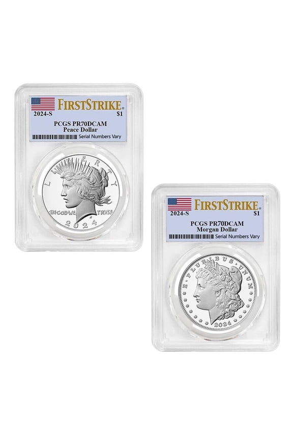 2024-S Morgan and Peace Silver Dollar Proof 2-Coin Set PCGS PF 70 FS