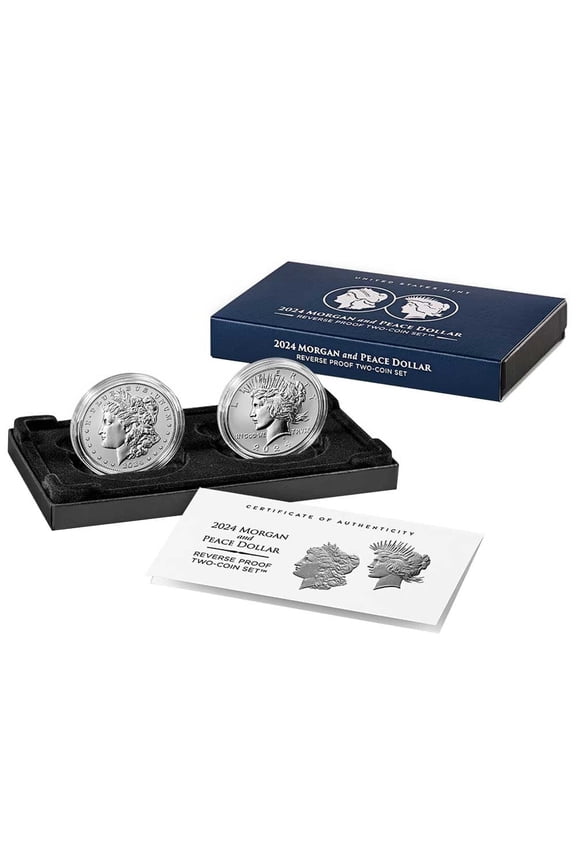 2024-S Reverse Proof $1 Morgan and Peace Silver Dollar 2pc Set Box ,OGP & COA