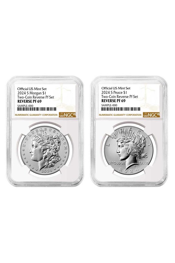 2024-S Reverse Proof $1 Morgan and Peace Silver Dollar 2pc Set NGC PF69 Brown Label