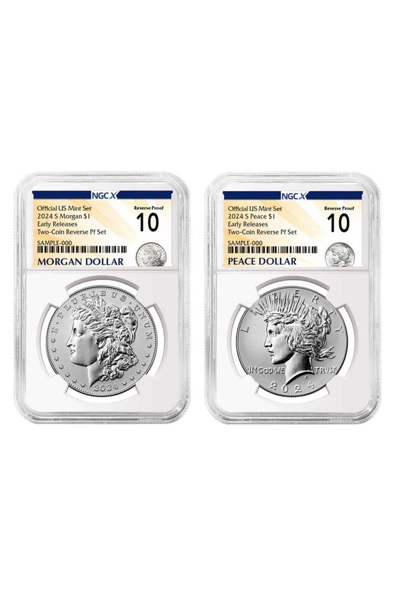 2024-S Reverse Proof $1 Morgan and Peace Silver Dollar 2pc Set NGCX PF10 ER Morgan & Peace X Label