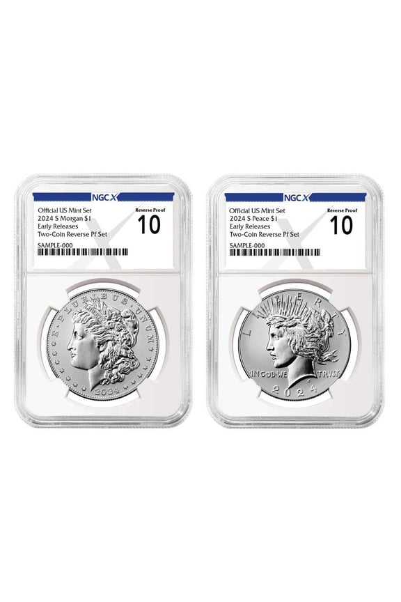 2024-S Reverse Proof $1 Morgan and Peace Silver Dollar 2pc Set NGCX PF10 ER X Label