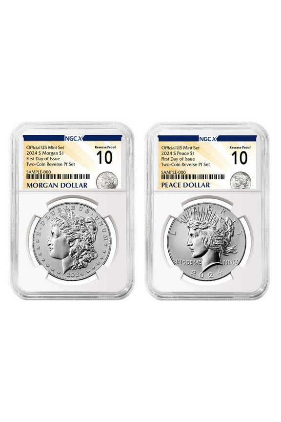 2024-S Reverse Proof $1 Morgan and Peace Silver Dollar 2pc Set NGCX PF10 FDI Morgan & Peace X Label