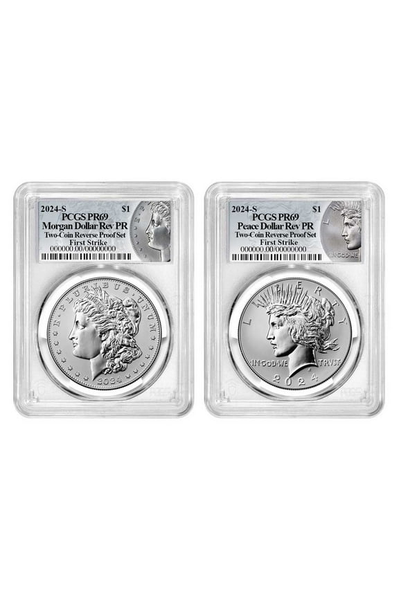 2024-S Reverse Proof $1 Morgan and Peace Silver Dollar 2pc Set PCGS PR69 FS Morgan & Peace Label