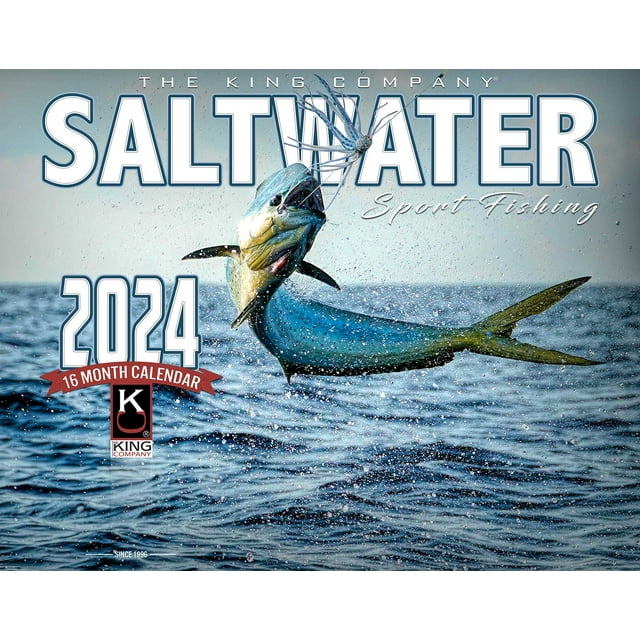 2024 Saltwater Fishing Wall Calendar 16Month XLarge Size 14x22, Best