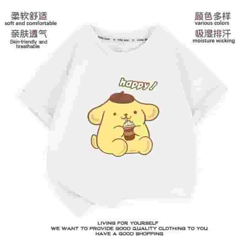 Wai Kei☆POMPOMPURIN Graphic Half Sleeve T-shirt 2024 Sanrio Cute Pompompurin Girls T-Shirt Kawaii Anime