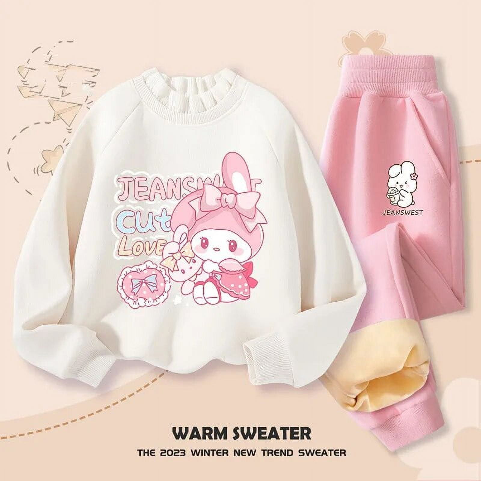 2024 Sanrio Hoodie Set Korean Cartoon Kawaii Kuromi Sportswear Children ...