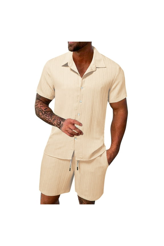 Men's 2 Pieces Outfits Casual Short Sleeve Button Down Shirt and Shorts Set Summer Beach Yoga Matching Set Athletic Jogging Tracksuit