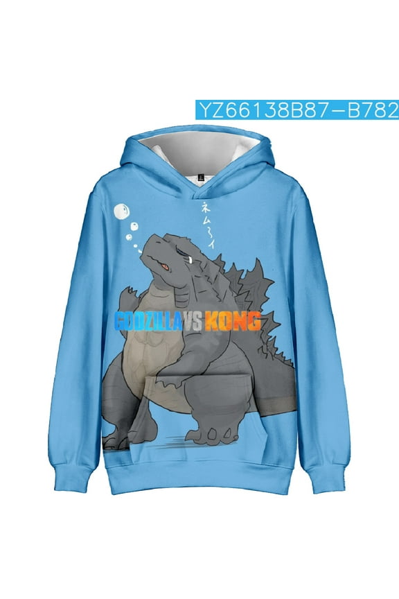 2024 Selling new Godzilla wars King Kong Godzilla vs Kong around children's hooded hoodie, autumn and winter new children's cartoon cartoon DIY top hoodie long sleeve hoodie