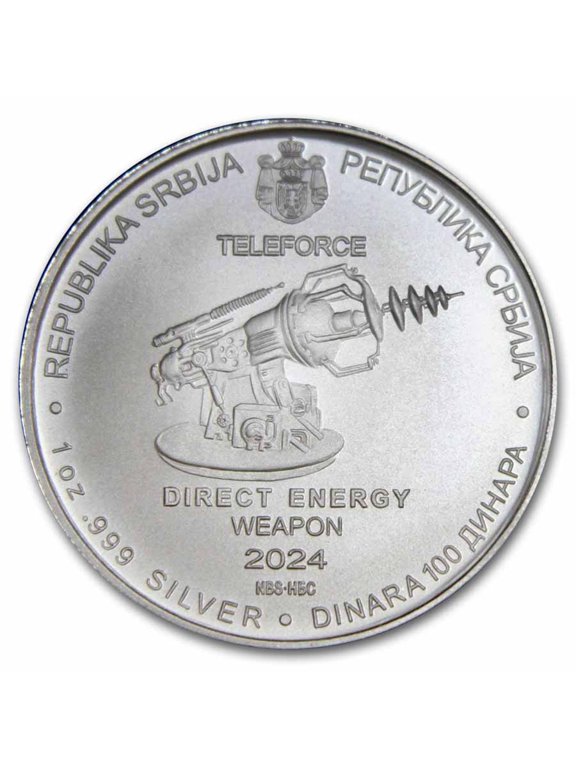 2024 Serbia 1 oz Silver 100 Dinar Tesla: Direct Energy Weapon