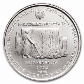 2024 Serbia 1 oz Silver 100 Dinar Tesla: Hydroelectric Power