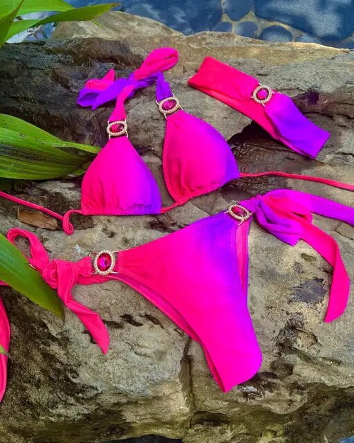 2024 Sexy Crystal Brazilian Bikini Sets Triangle Swimwear Rhinestones ...
