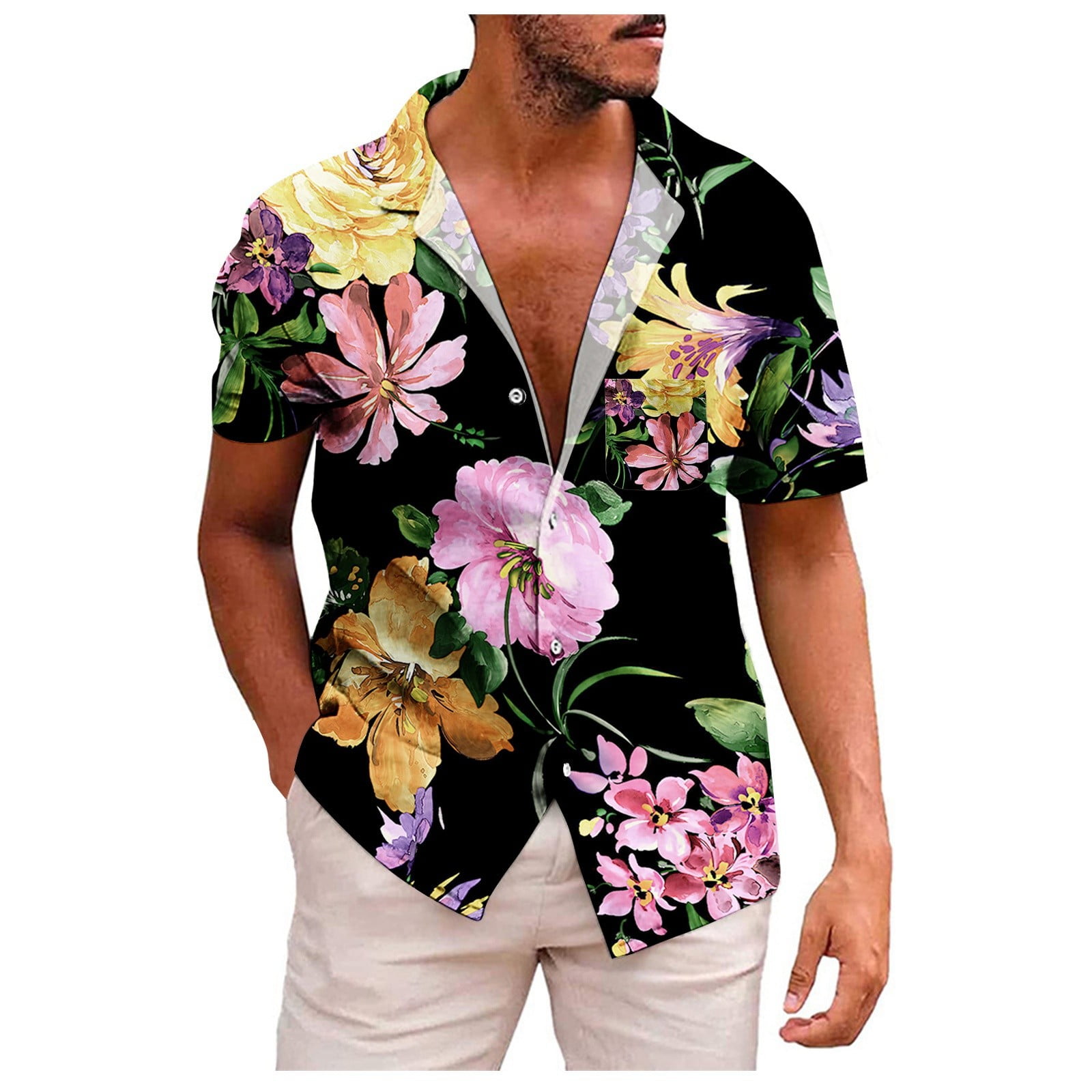 2024 Shirts for Men Shirt Short Sleeve Floral Button Down Tropical ...