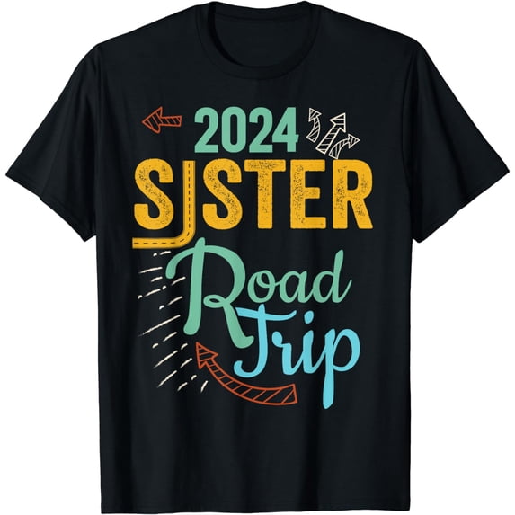 2024 Sister Road Trip Vacation Girls Matching Retro Vintage T-Shirt