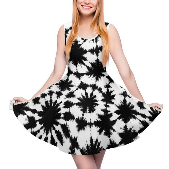 2024 Size Large Clothing Pattern Summer Dress Skate Boho Female Dresses Casual Print Abstract Dress Dye Tie Black And White