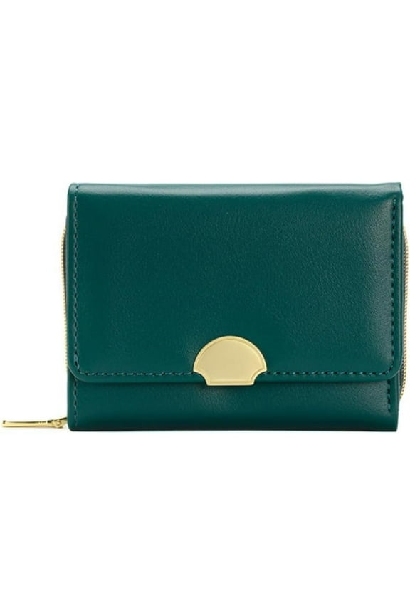 2024 Small Trifold Leather Wallet with Coin Pocket - Coin Zipper Purse with Card Holder Multi-functional Women's Wallet (Green)