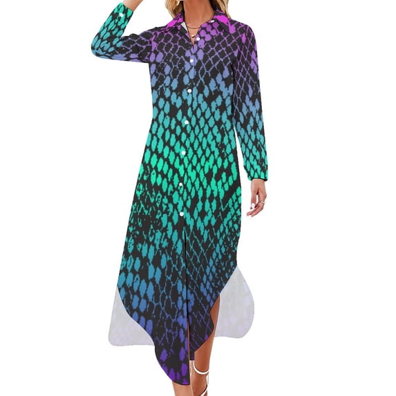 2024 Snake Print Casual Dress Animal Korean Fashion Dresses Long Sleeve Festival Lady V Neck Pattern Big Size Chiffon Dress