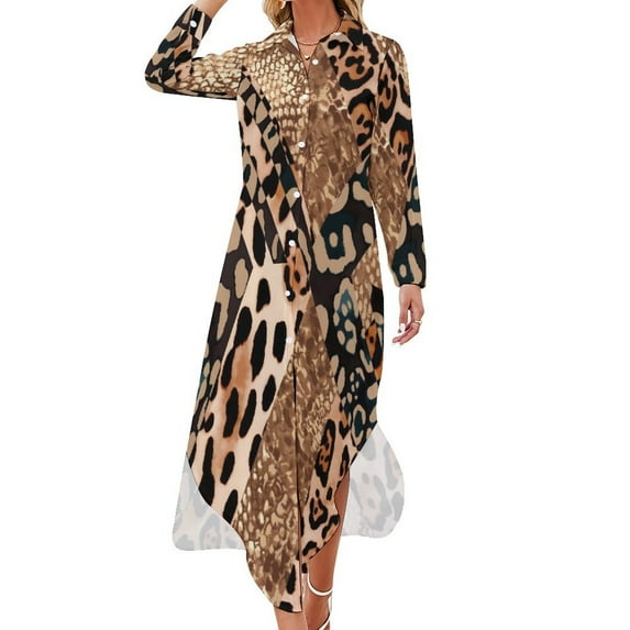 2024 Snakeskin Python Casual Dress Animal Print Street Style Dresses Long Sleeve Vintage Women V Neck Custom Oversize Chiffon Dress