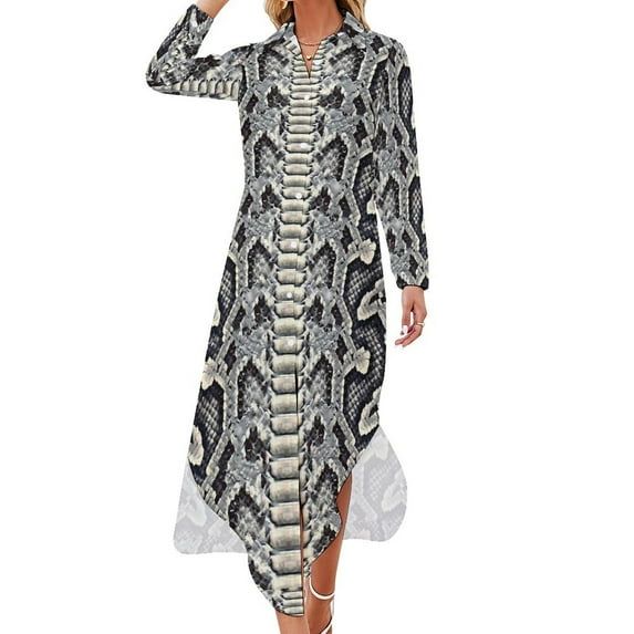 2024 Snakeskin Python Casual Dress Animal Print Street Style Dresses Long Sleeve Vintage Women V Neck Custom Oversize Chiffon Dress