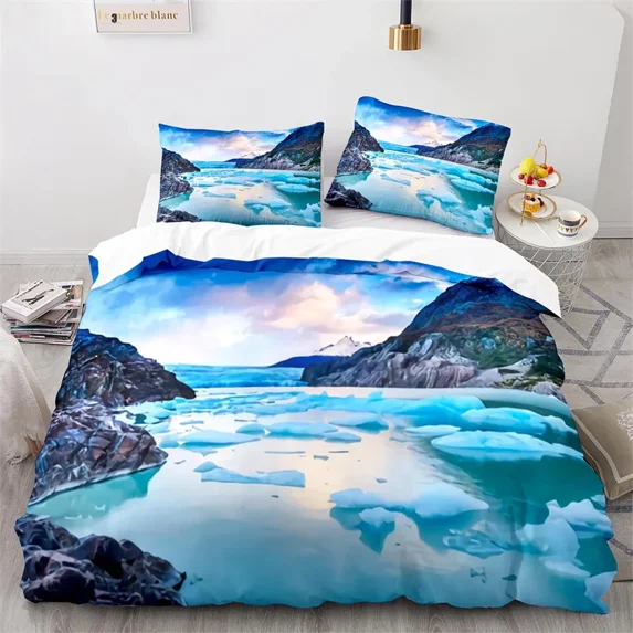 2024 Snow Mountain Duvet Cover Clouds Hill Scenery Glacier Natural Beauty Print Bedding Set King Ocean Quilt Cover With Pillowcases