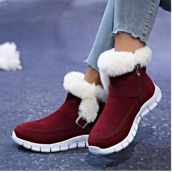 2024 Snow Women Boots Soft Women's Boots Platform Ladies Shoes Fur Keep Warm Boots Ladies New Plus Size Botas Mujer Winter Shoes (claret,41)