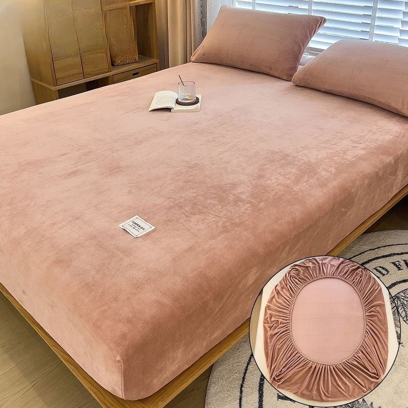 2024 Soft warm plush fitted sheet elastic mattress cover fluffy coral