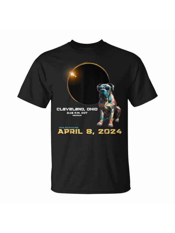 2024 Solar Eclipse Cleveland Ohio Cane Corso Lover T-Shirt – Unique Celestial Event Graphic Tee for Men Women Kids, Featuring Cane Corso Dog and April 8 Total Eclipse Design, , Size S, Color Black