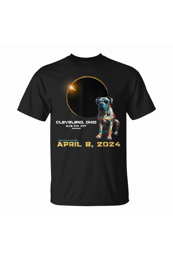 2024 Solar Eclipse Cleveland Ohio Cane Corso Lover T-Shirt – Unique Celestial Event Graphic Tee for Men Women Kids, Featuring Cane Corso Dog and April 8 Total Eclipse Design, , Size L, Color Black