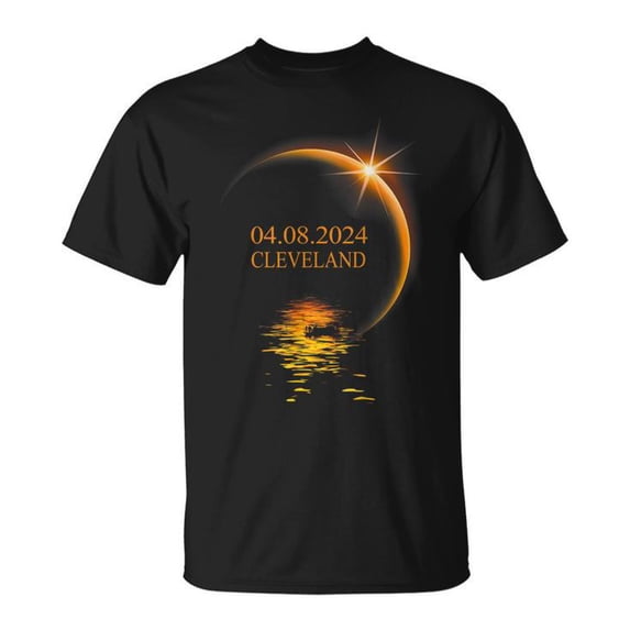 2024 Solar Eclipse Cleveland Ohio USA Totality T-Shirt, April 8 Celestial Event Souvenir Tee, Path of Totality Graphic Shirt for Men Women Kids Eclipse Watchers and Astronomy