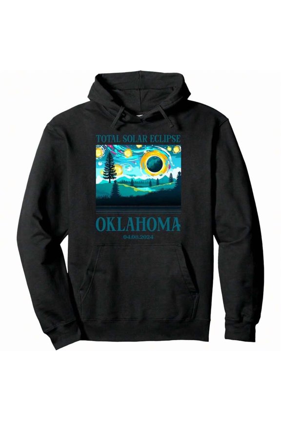 2024 Solar Eclipse Oklahoma Hoodie Men's Soft And Stylish Street-Inspired Pullover Hoodie, Adjustable Drawstring And Front Pockets, Perfect For All Seasons - Perfect For Everyday Wear And Casual Trav