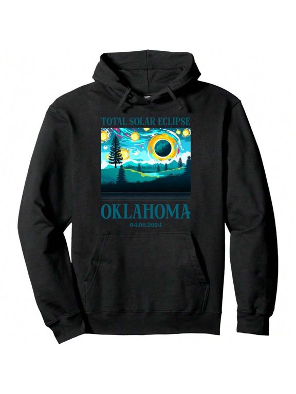2024 Solar Eclipse Oklahoma Hoodie Men's Soft And Stylish Street-Inspired Pullover Hoodie, Adjustable Drawstring And Front Pockets, Perfect For All Seasons - Perfect For Everyday Wear And Casual Trav