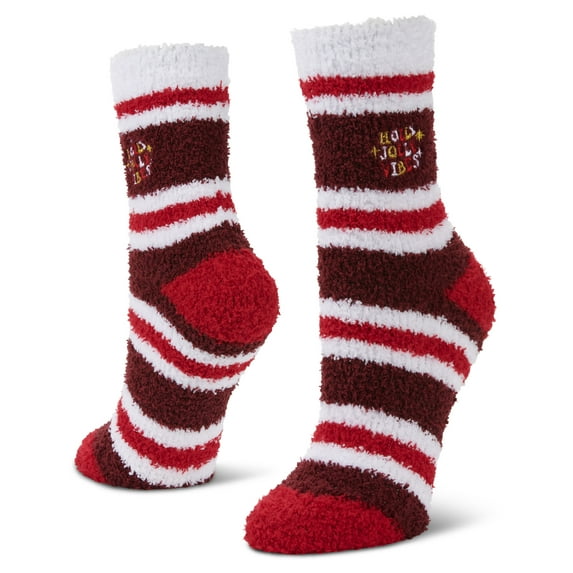 Airplus Aloe Infused Spa Crew Socks, Red Holly Jolly, Women's Size 5-10
