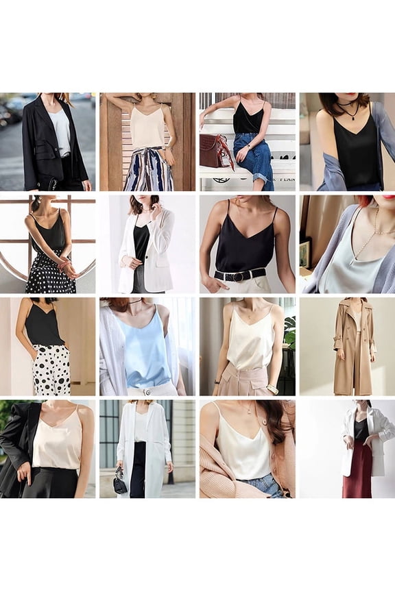 2024 Spaghetti Strap Top Women Halter V Neck Basic White Cami Sleeveless Satin Silk Tank Tops Women'S Summer Camisole