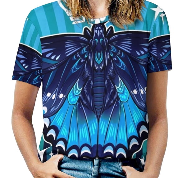 2024 Spicebush Swallowtail Lotus Leaf Neck Women's T-Shirt Cute Elegant Tops Tees Long Sleeve T-Shirts Casual Shirts Bug Insect