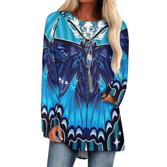 2024 Spicebush Swallowtail Lotus Leaf Neck Women's T-Shirt Cute Elegant Tops Tees Long Sleeve T-Shirts Casual Shirts Bug Insect