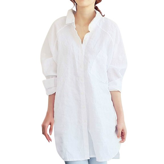 2024 Spring And Autumn New Korean Style Shirts Loose Mid Length Dress Shirts For Women