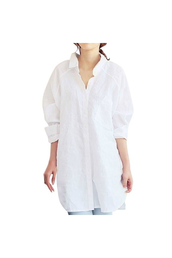 2024 Spring And Autumn New Korean Style Shirts Loose Mid Length Dress Shirts For Women