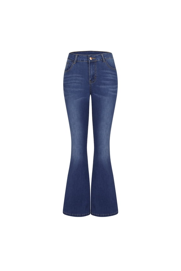 2024 Spring Fall Low Waist Bell Bottom Jeans for Women Stretchy Casual Fashion Button Denim Long Pants with Pockets