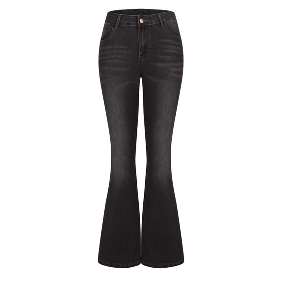 2024 Spring Fall Low Waist Bell Bottom Jeans for Women Stretchy Casual Fashion Button Denim Long Pants with Pockets