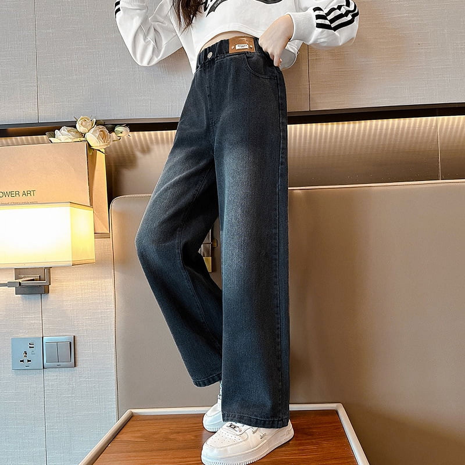 2024 Spring Girls' Jeans Spring and Autumn New Arrival Girls' All-Match  Wide Leg Pants Loose Straight Pants Trendy Style - Walmart.com