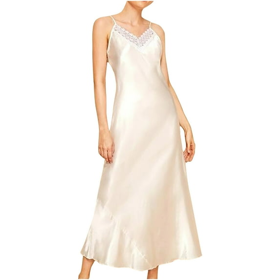 2024 Spring Saving Clearance! AIEOTT Plus Size Lingerie for Women, Women Lounge Nightwear Sexy Sleepwear Full Slip Chemise Dress White,S