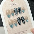thumbnail image 1 of 2024 Spring Summer New Handmade Wearable Blue Cat Eye Almond Nails with Ultra Shiny Full Rhinestones and 3D Hand-Painted Nail Art, 1 of 5