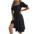 thumbnail image 1 of 2024 Spring Summer Women's Casual Square Neck Short Sleeve A Line Skirt - High Waist Ruffled, 1 of 7