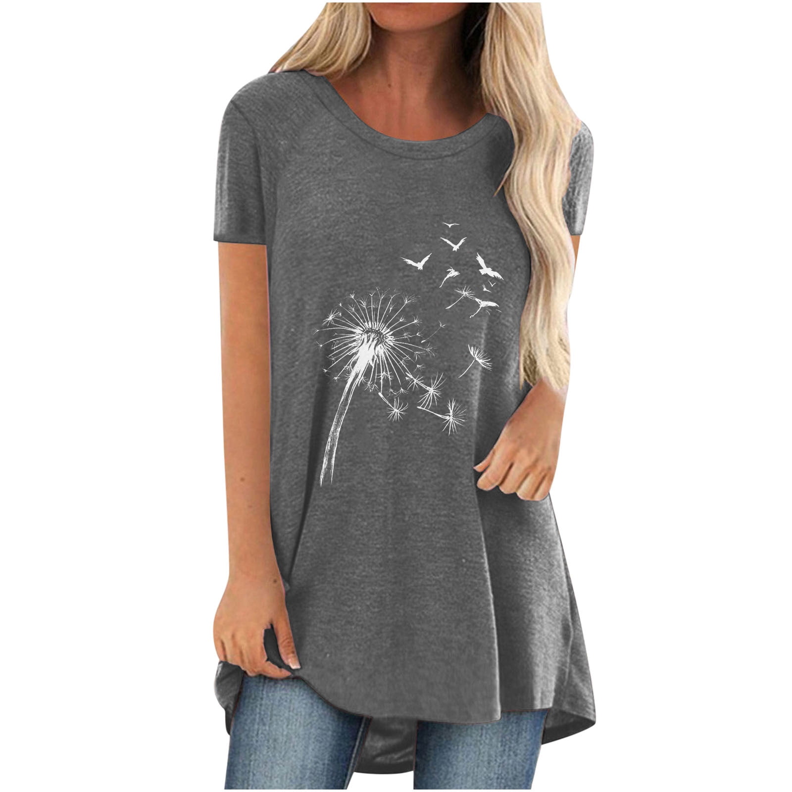 Spring Tshirts for Women 2023 Womens Plus Size Long Tunics or Tops to Wear  with Leggings Summer Casual Loose Fit V Neck Blouses T-shirts holiday  sweaters for women dressy 