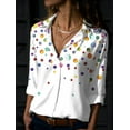 2024 Spring Women's 3D Cat Flower Print V Neck Long Sleeve Blouse