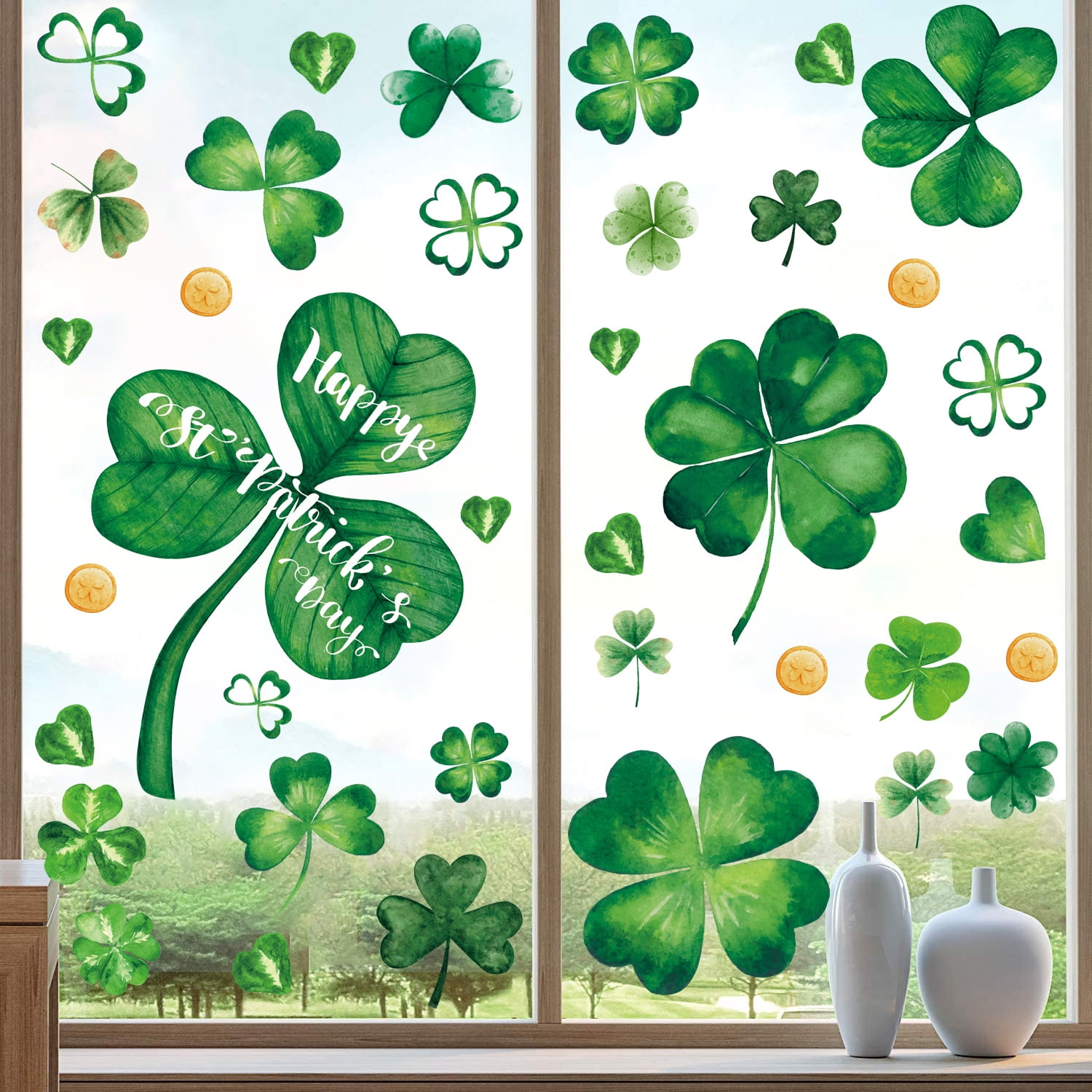 Window Stickers Irish 2024 St Patricks Day Window Clings Decorations, Green Shamrock Decals ...