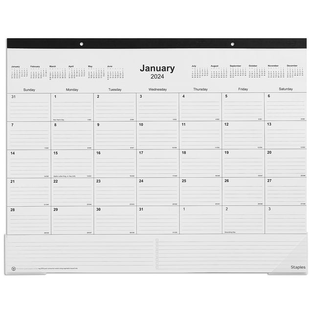 2024 Staples 22" x 17" Desk Pad Calendar Black (ST1295124)