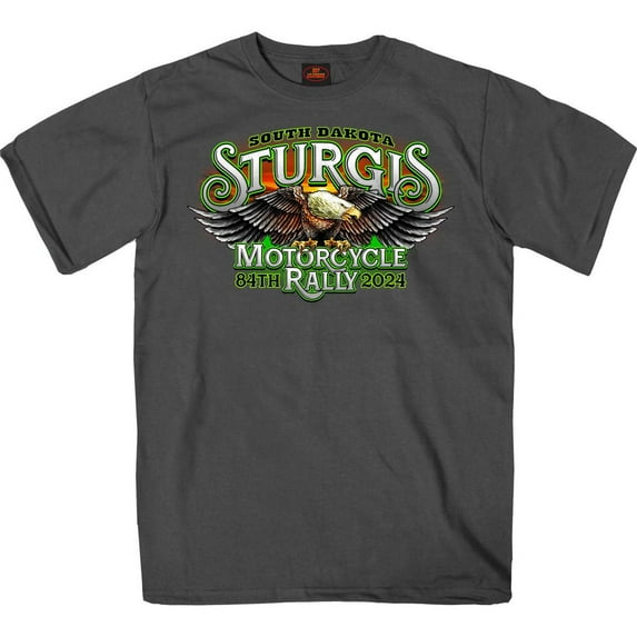 2024 Sturgis #1 Men's Design Eagle & Skull Charcoal Motorcycle Rally T-Shirt SPB1137 3X-Large