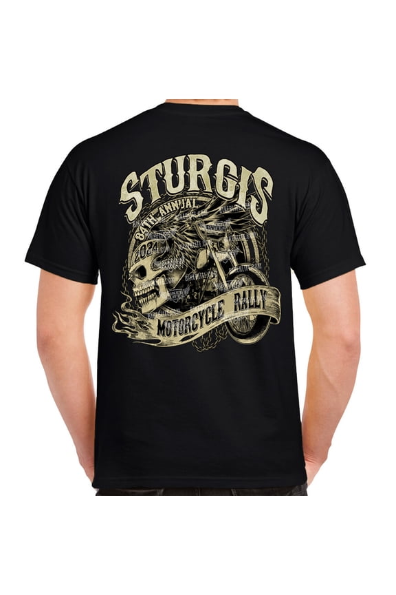 2024 Sturgis Motorcycle Rally Grunge & Chains Skull Wing T-Shirt