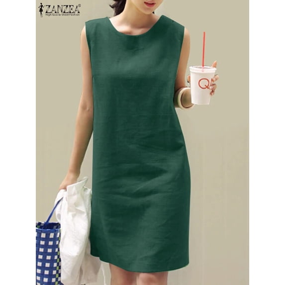 2024 Summer Dress ZANZEA Fashion Sleeveless Beach Vestidos Office Work Sundress Women Elegant Solid Color Dresses Robe Femme