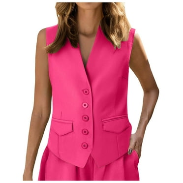 2024 Summer Linen Vest Women Sleeveless Lihtweight Fully Linend V Neck Button Tops Business Casual Blazer Jacket Pocket